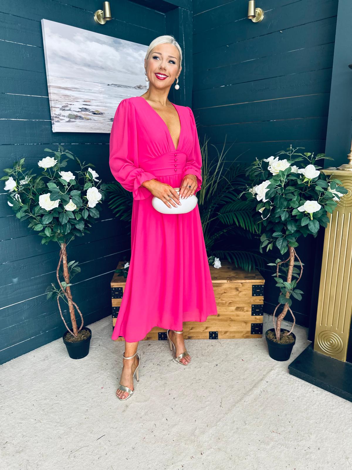 Cliona Banded Midi Dress Fuchsia