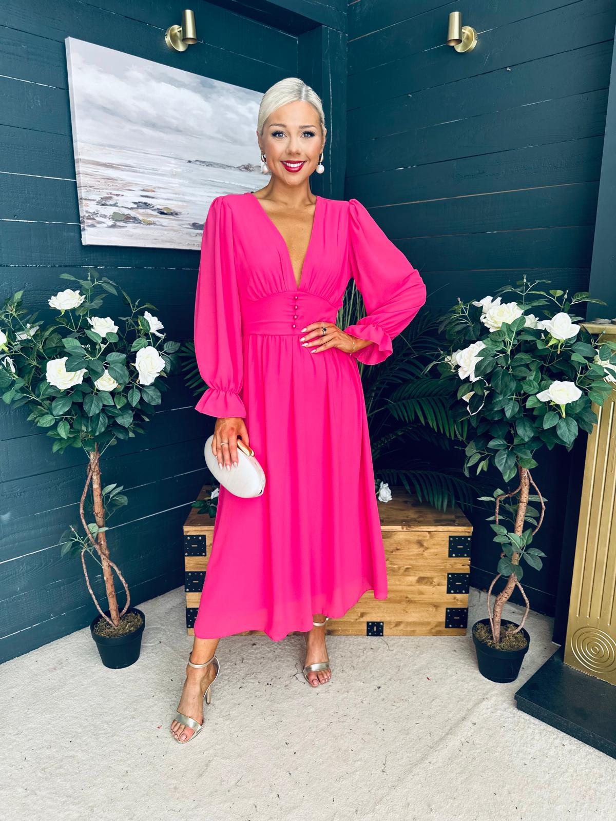 Cliona Banded Midi Dress Fuchsia