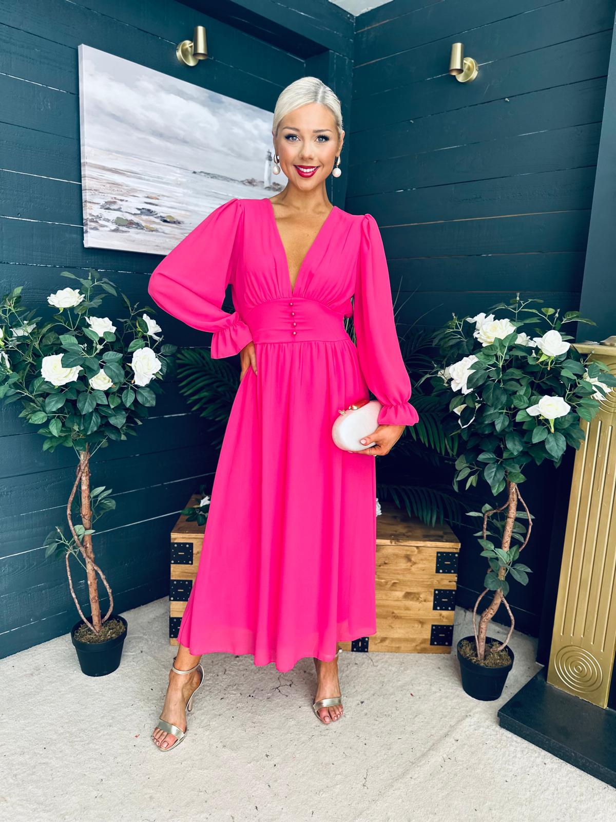 Cliona Banded Midi Dress Fuchsia
