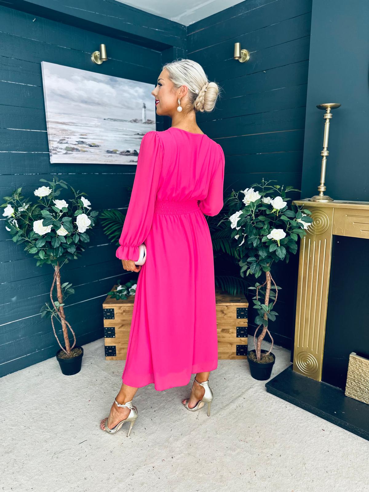 Cliona Banded Midi Dress Fuchsia