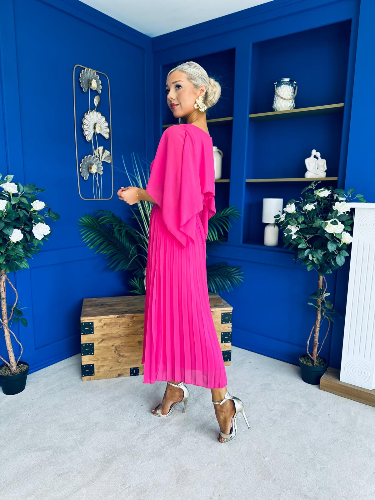 Jennifer Cape Detail Occasion Dress Fuchsia