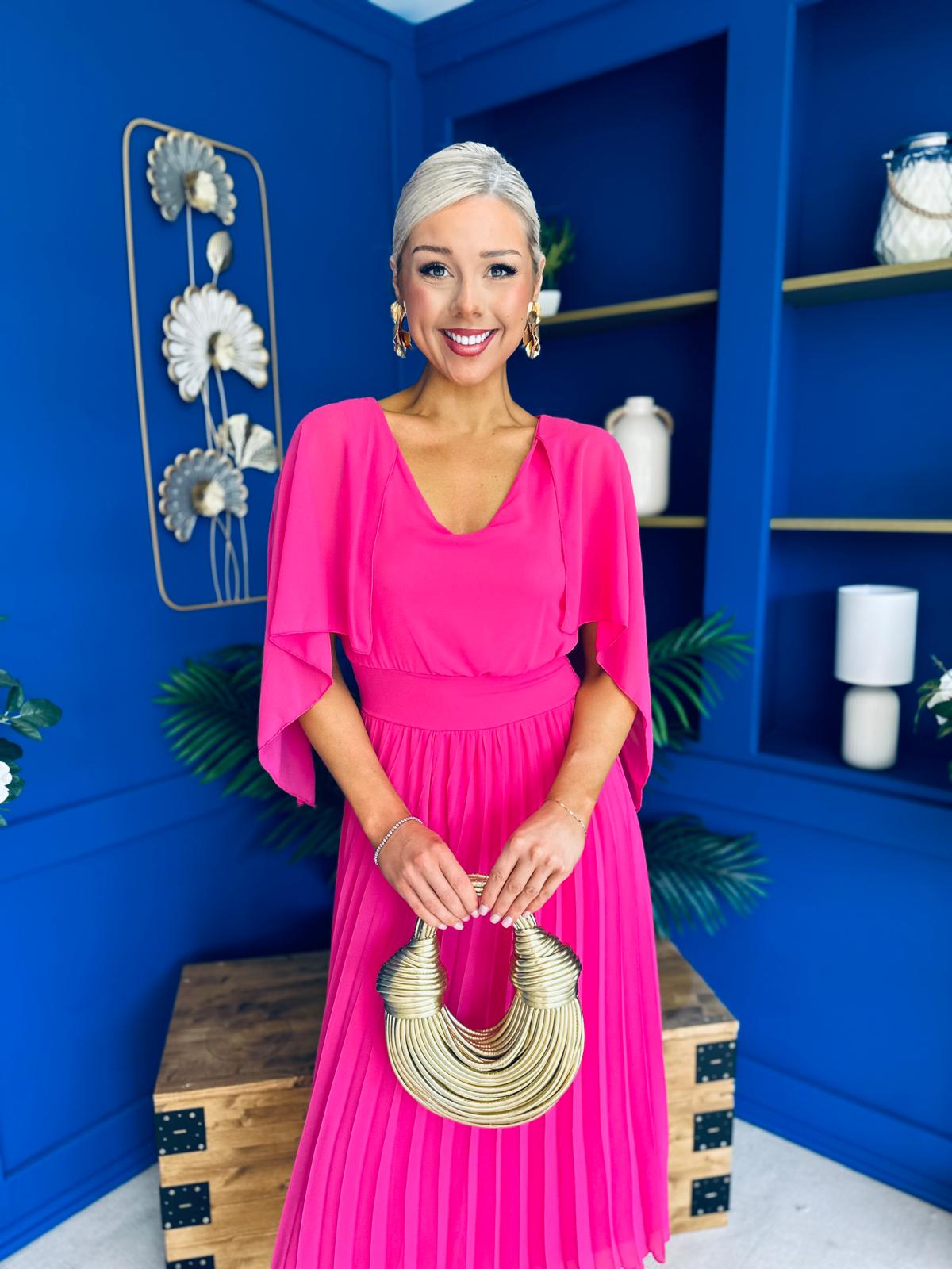 Jennifer Cape Detail Occasion Dress Fuchsia