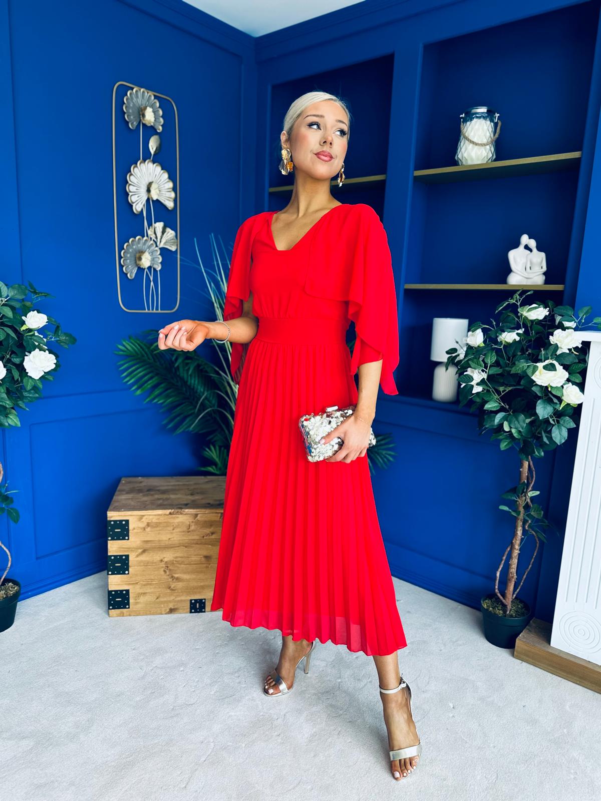 Jennifer Cape Detail Occasion Dress Red
