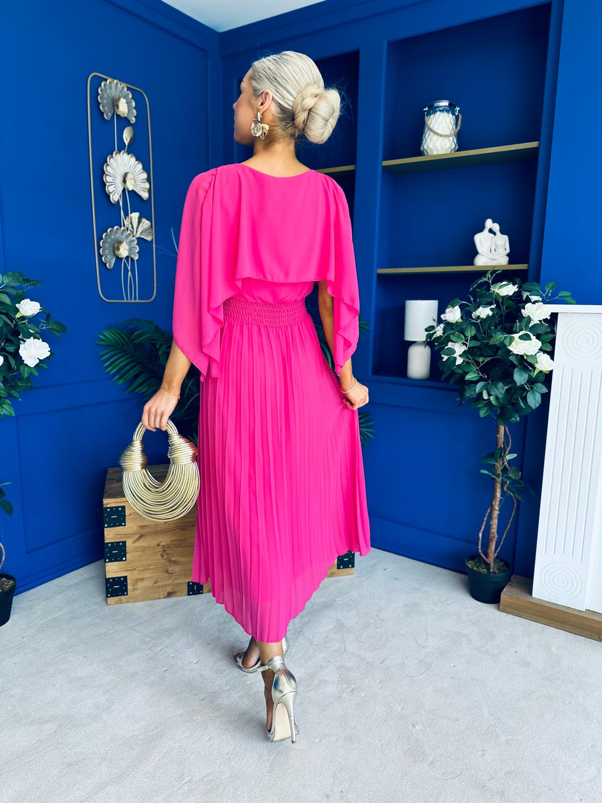 Jennifer Cape Detail Occasion Dress Fuchsia