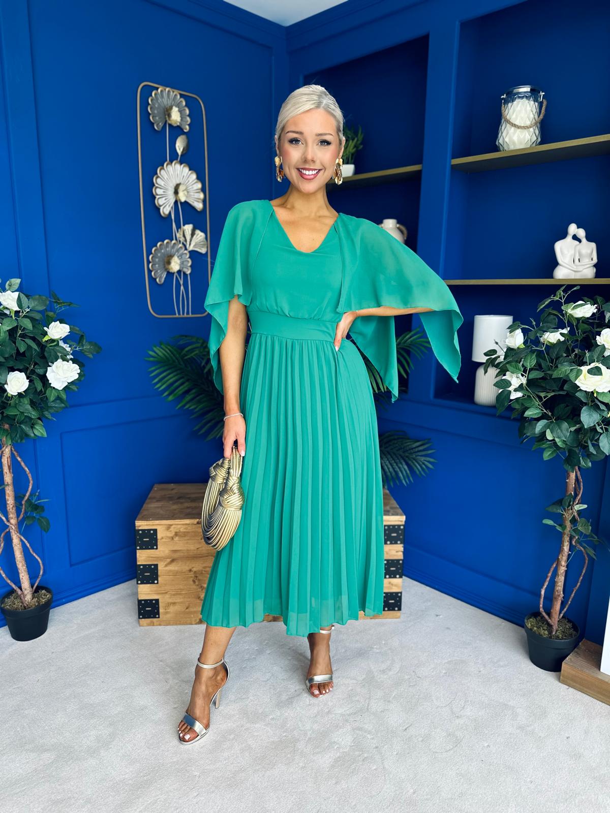 Jennifer Cape Detail Occasion Dress Green