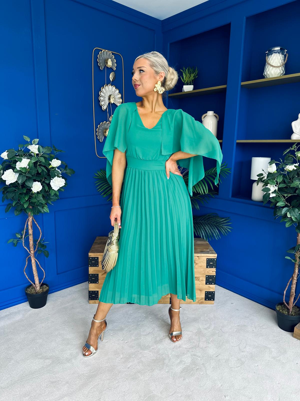Jennifer Cape Detail Occasion Dress Green