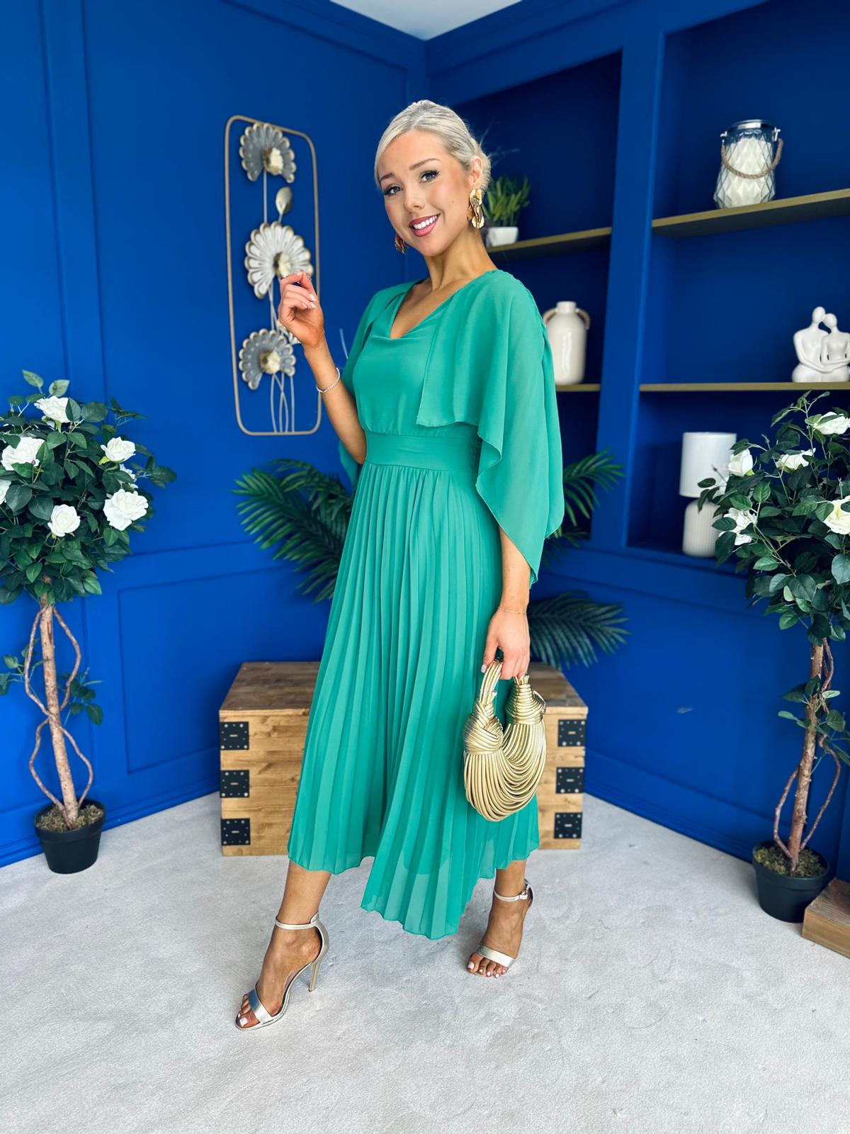 Jennifer Cape Detail Occasion Dress Green