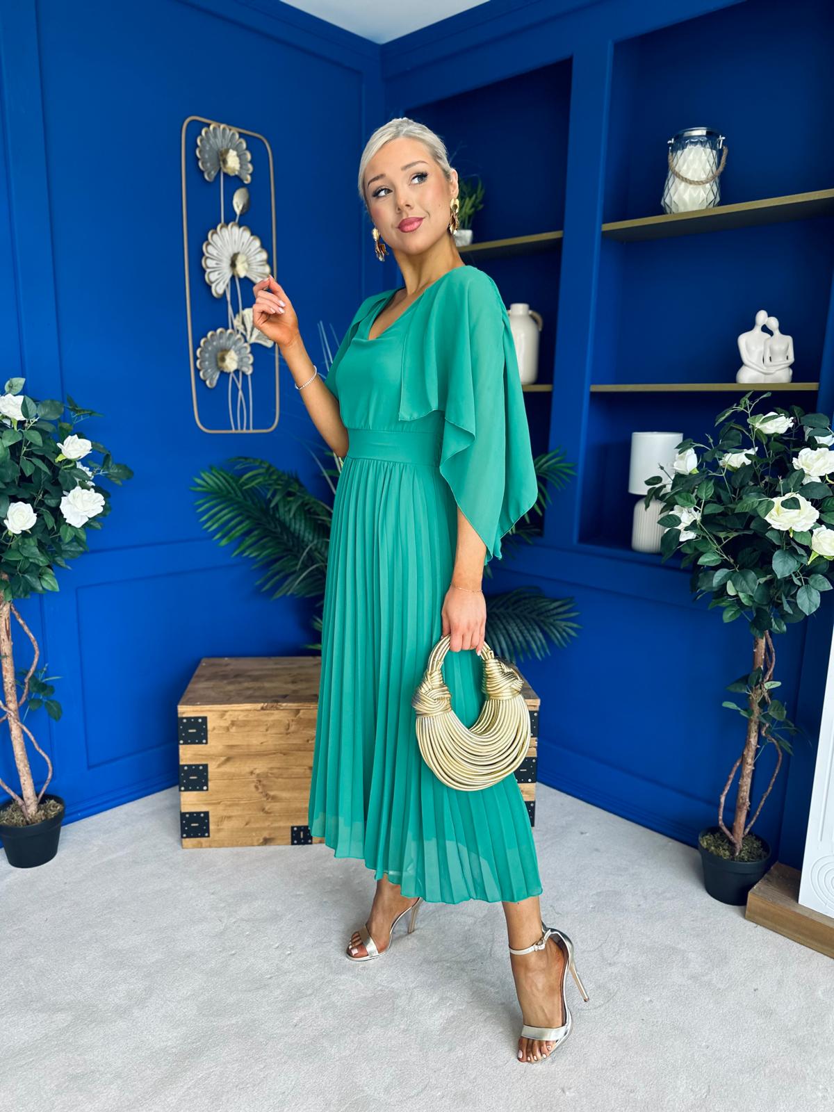 Jennifer Cape Detail Occasion Dress Green