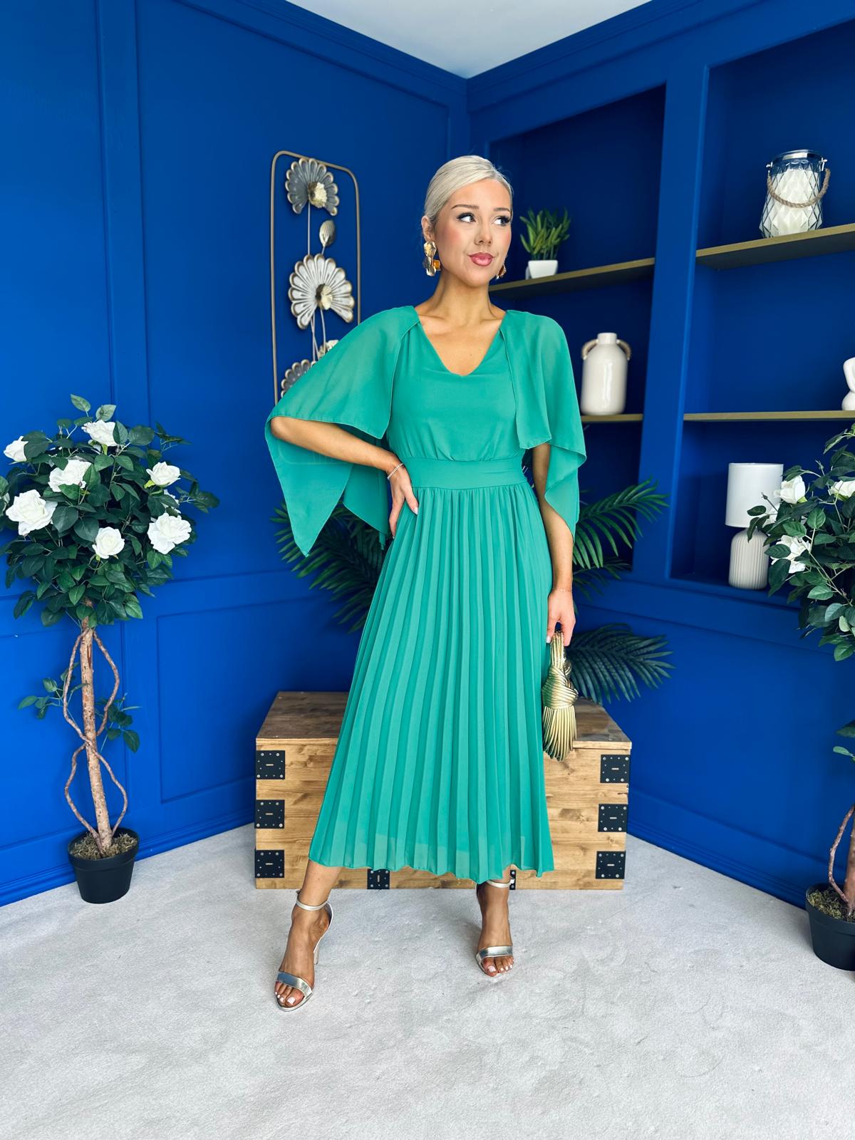 Jennifer Cape Detail Occasion Dress Green