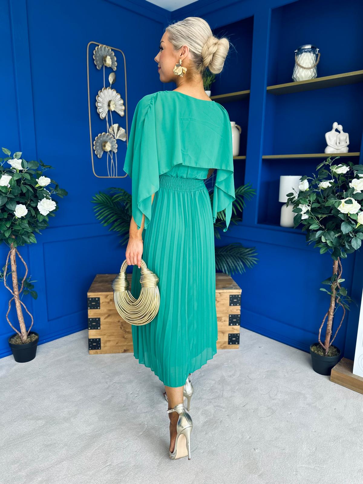 Jennifer Cape Detail Occasion Dress Green