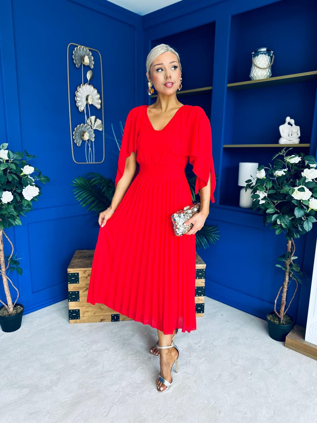 Jennifer Cape Detail Occasion Dress Red