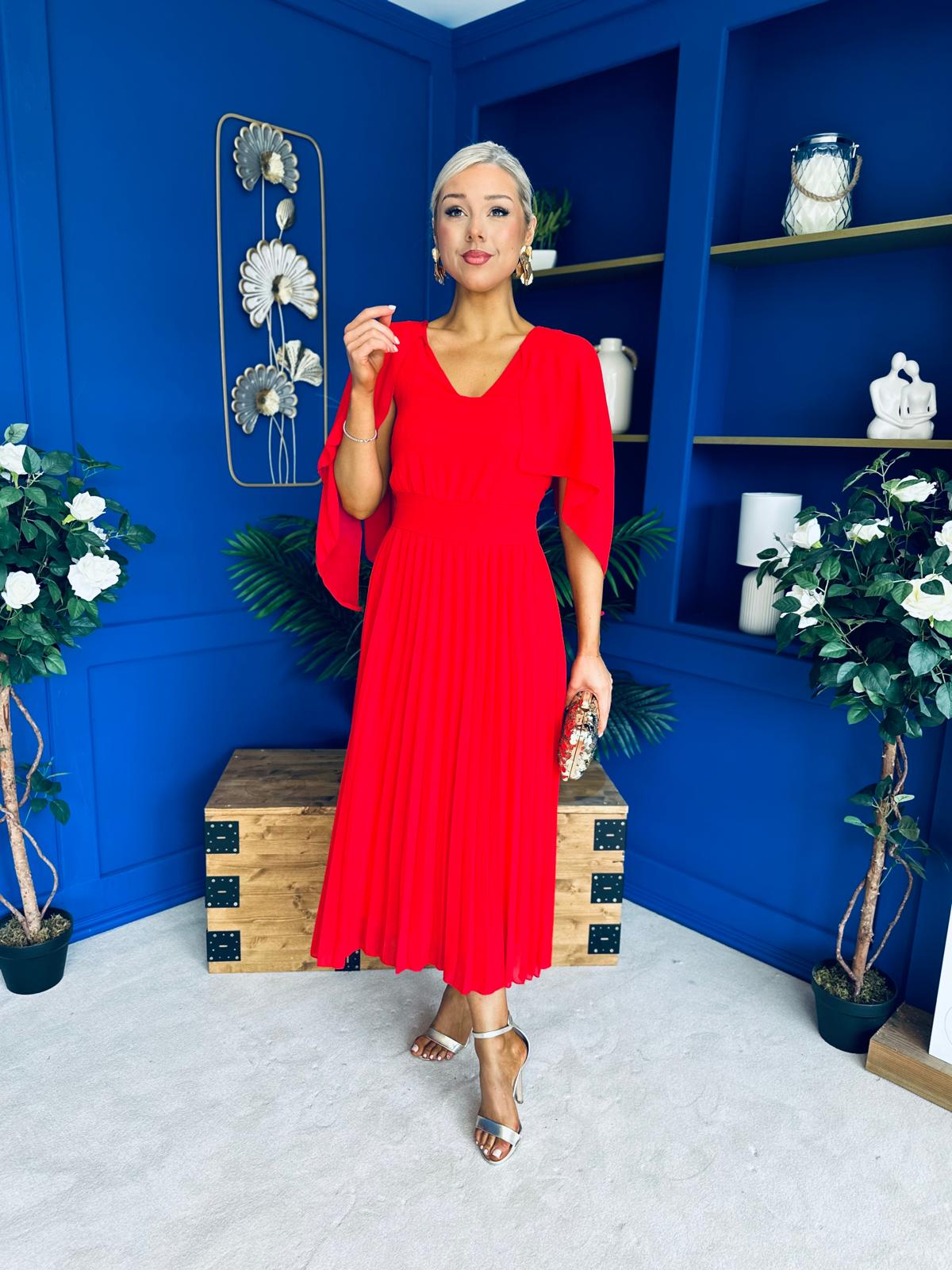 Jennifer Cape Detail Occasion Dress Red