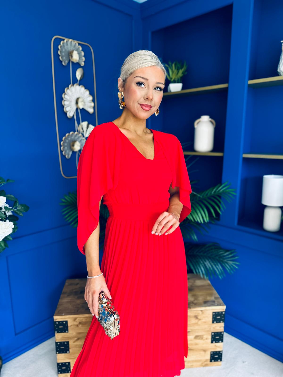 Jennifer Cape Detail Occasion Dress Red