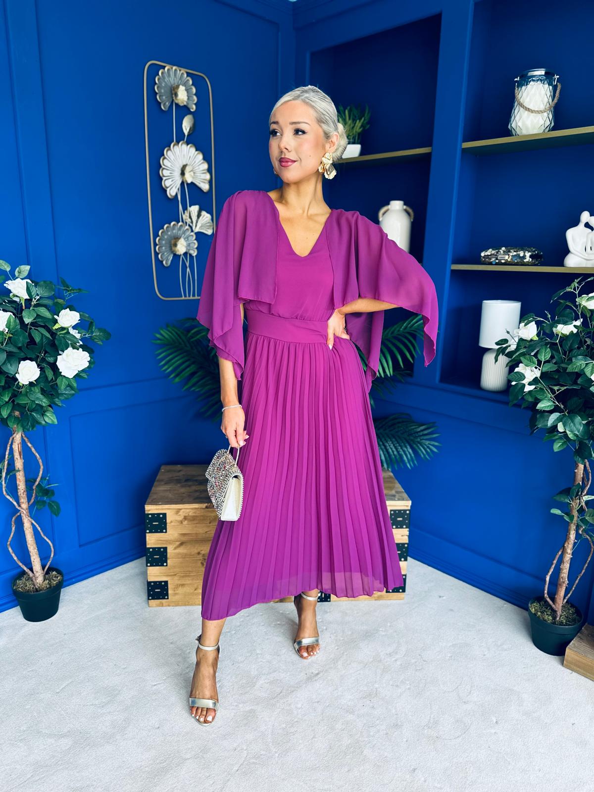 Jennifer Cape Detail Occasion Dress Berry
