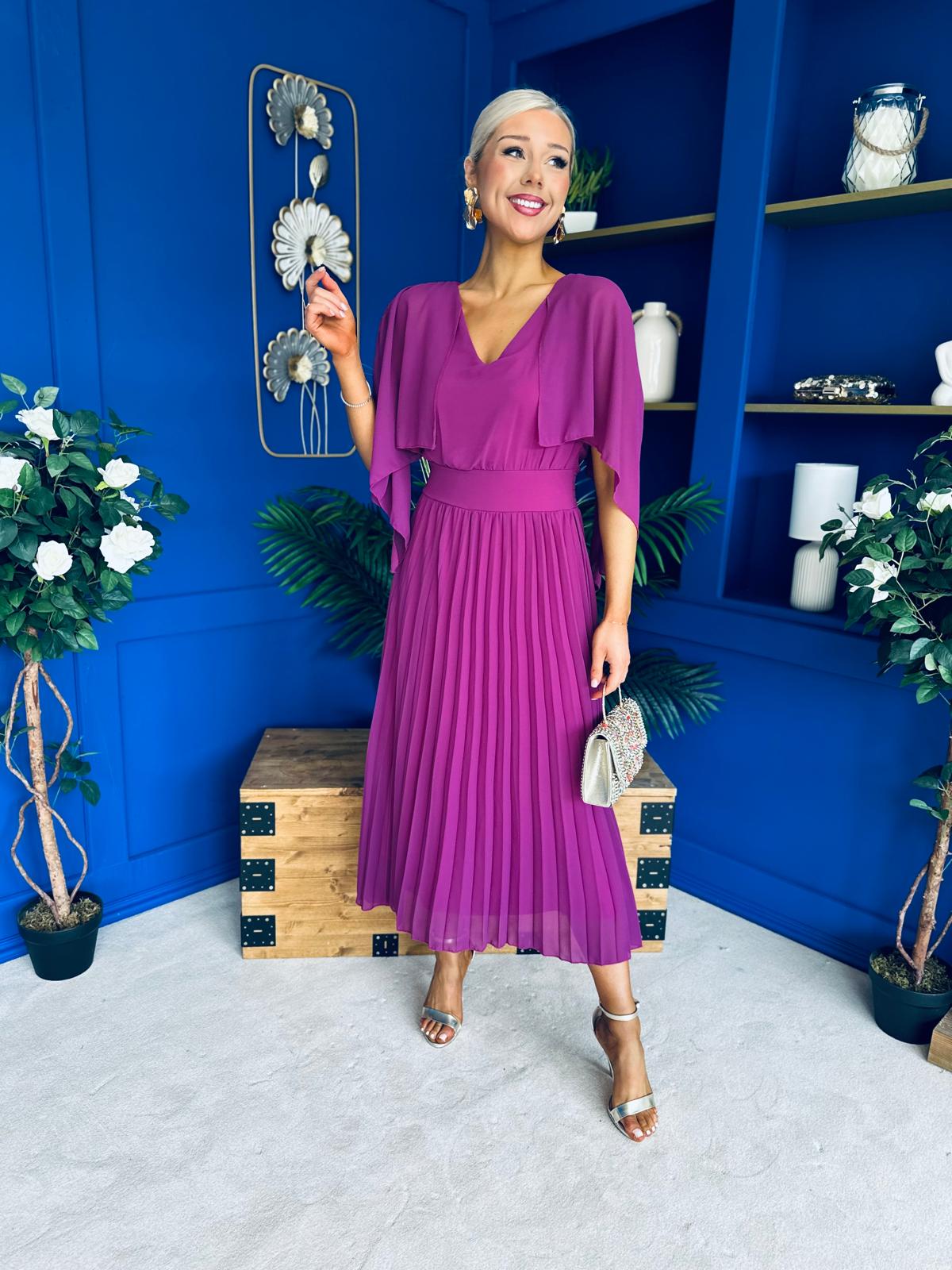 Jennifer Cape Detail Occasion Dress Berry