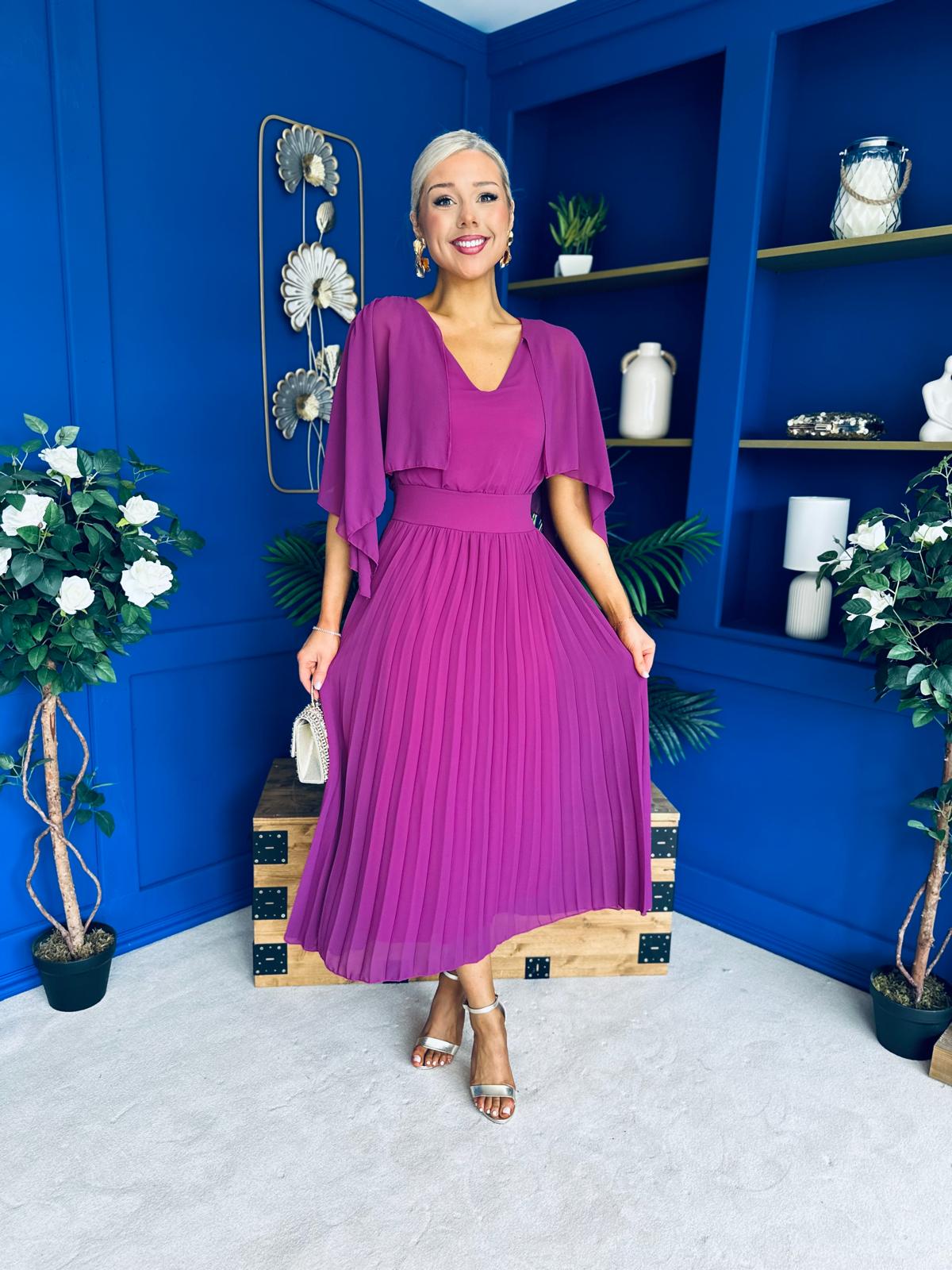 Jennifer Cape Detail Occasion Dress Berry