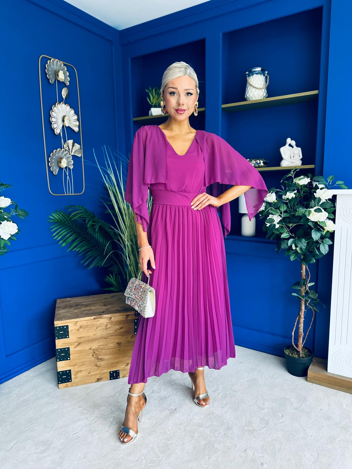 Jennifer Cape Detail Occasion Dress Berry