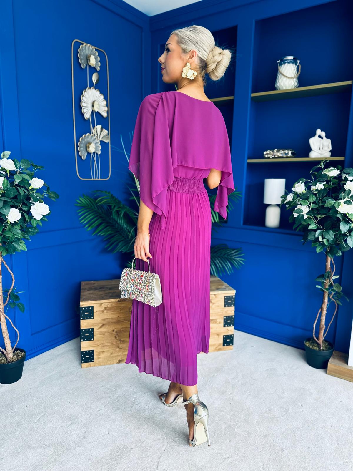 Jennifer Cape Detail Occasion Dress Berry