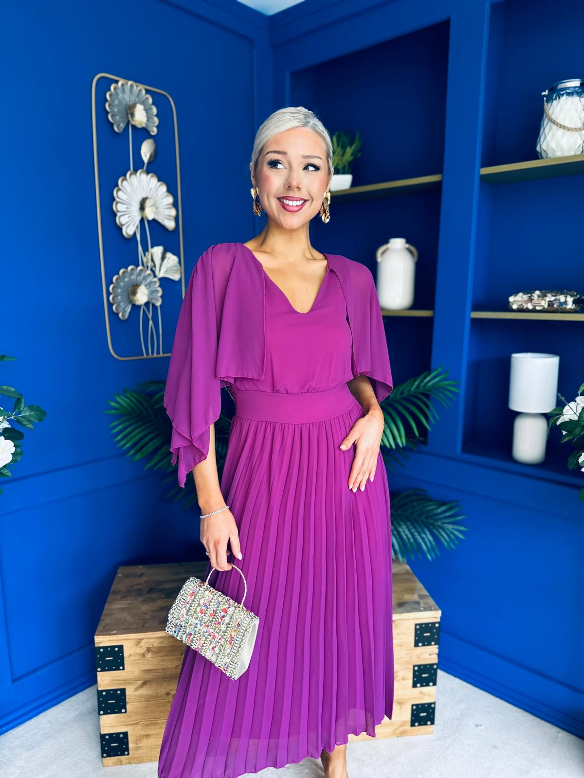 Jennifer Cape Detail Occasion Dress Berry
