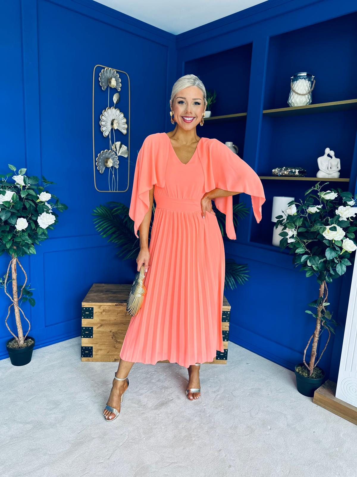 Jennifer Cape Detail Occasion Dress Peach