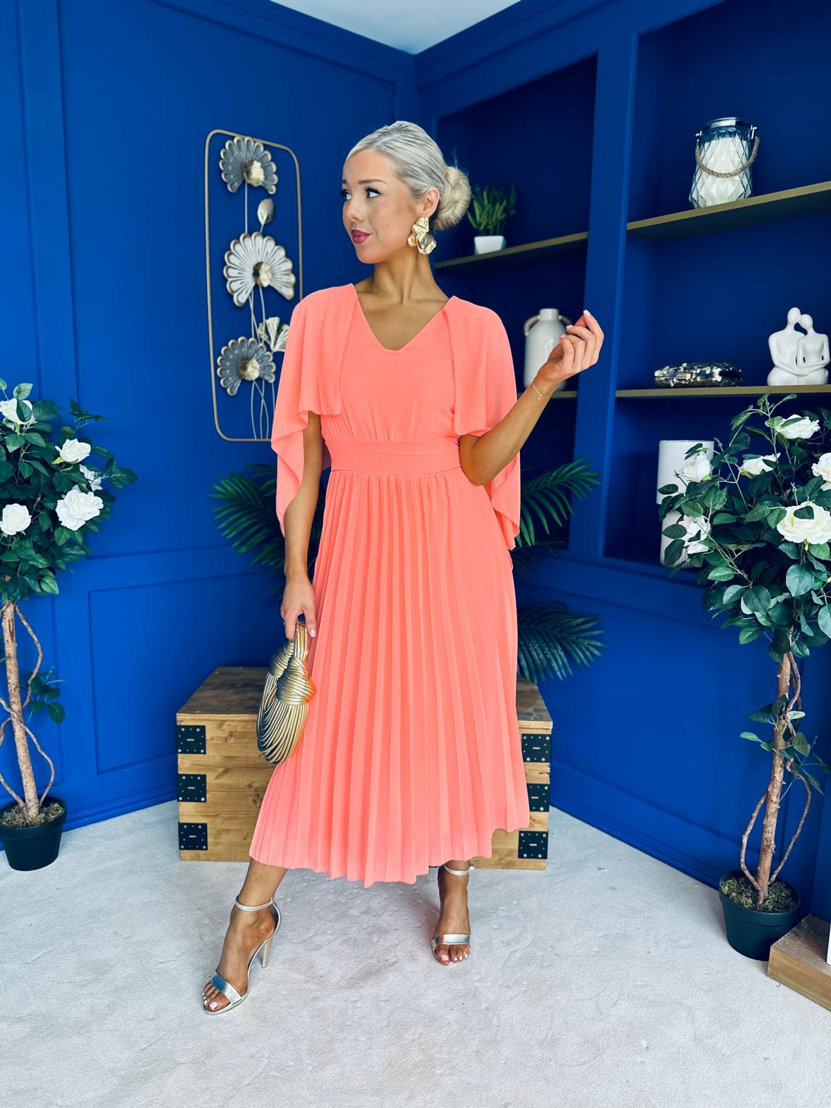 Jennifer Cape Detail Occasion Dress Peach