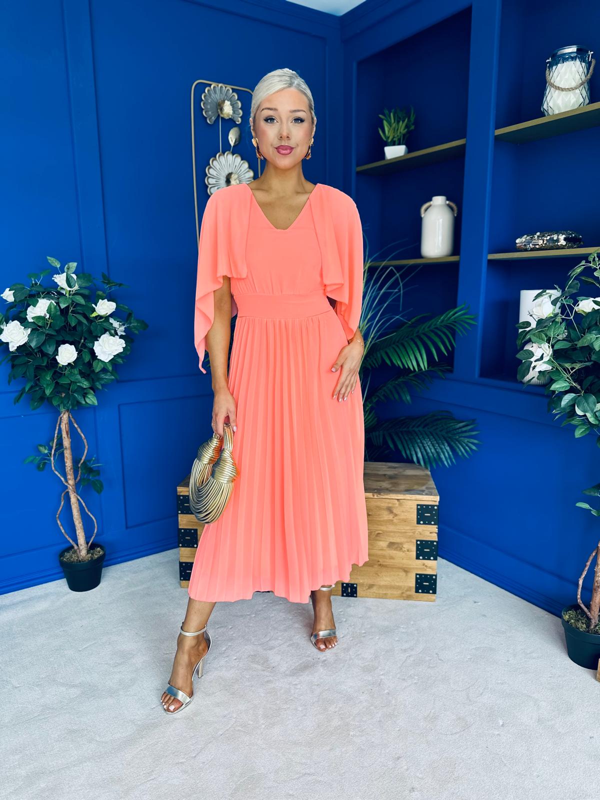 Jennifer Cape Detail Occasion Dress Peach