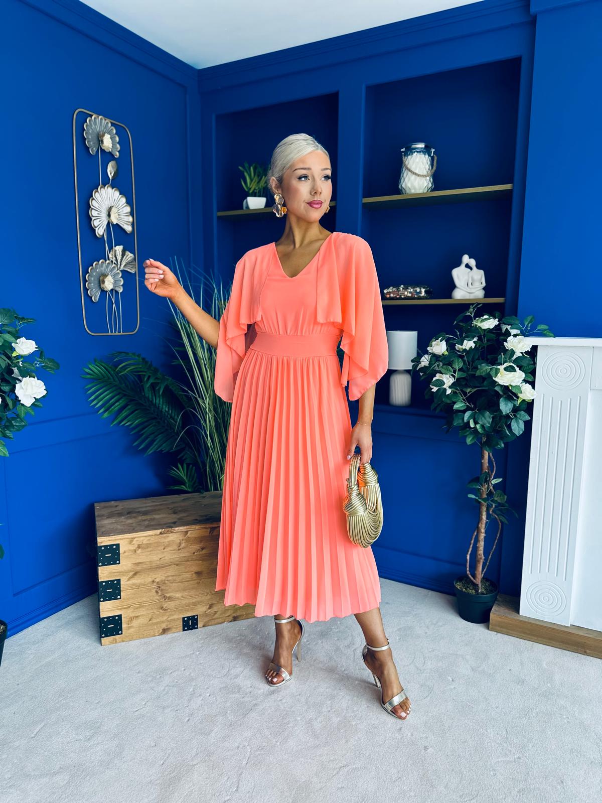 Jennifer Cape Detail Occasion Dress Peach