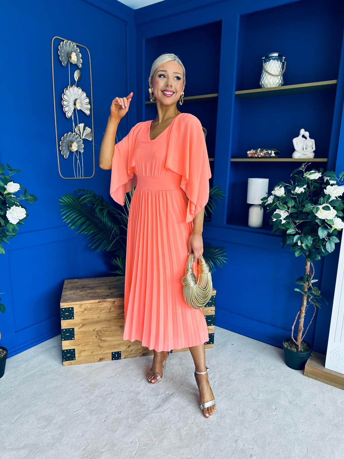 Jennifer Cape Detail Occasion Dress Peach