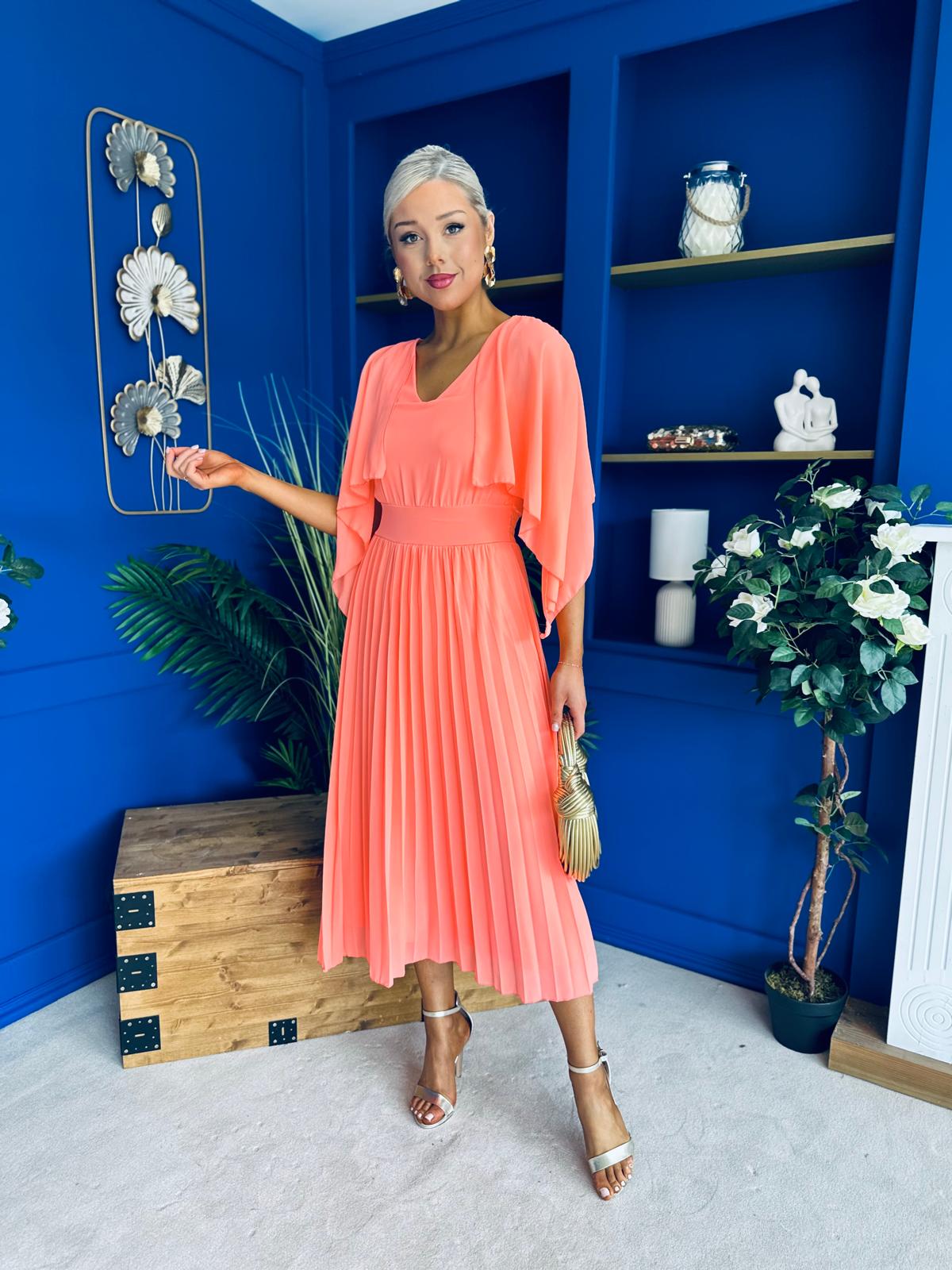 Jennifer Cape Detail Occasion Dress Peach