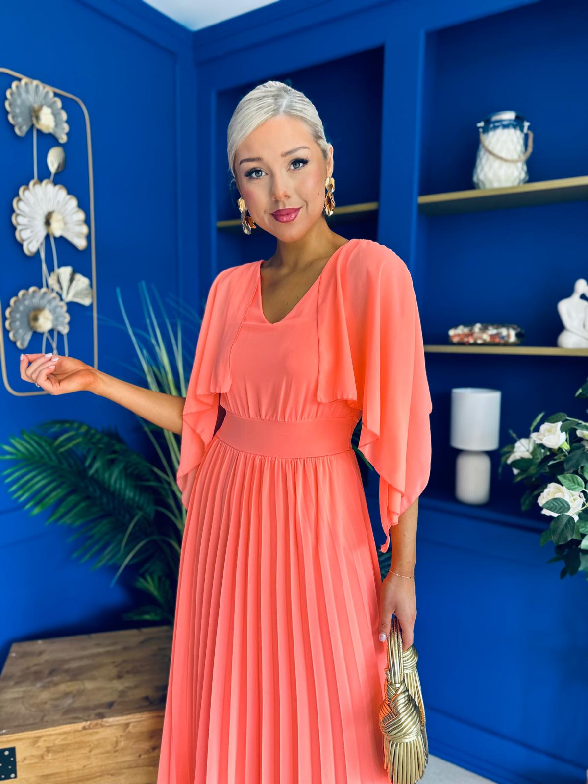 Jennifer Cape Detail Occasion Dress Peach
