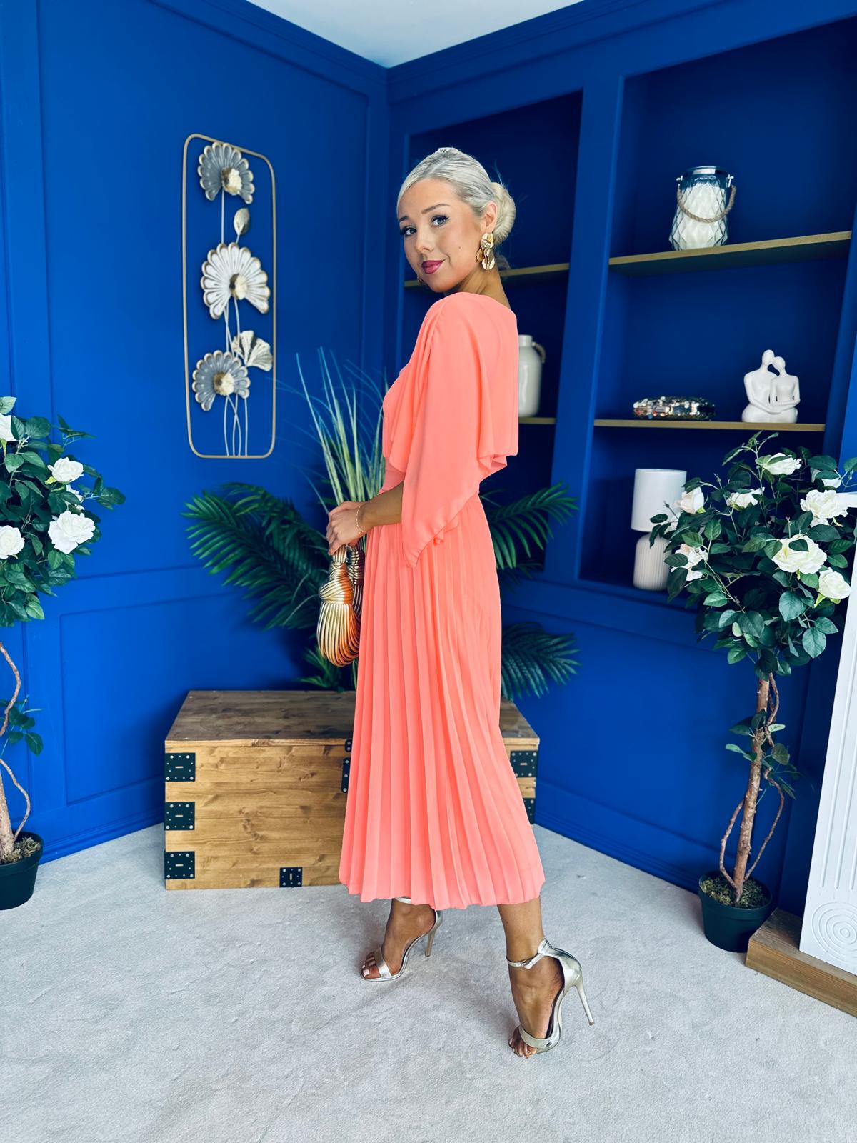 Jennifer Cape Detail Occasion Dress Peach