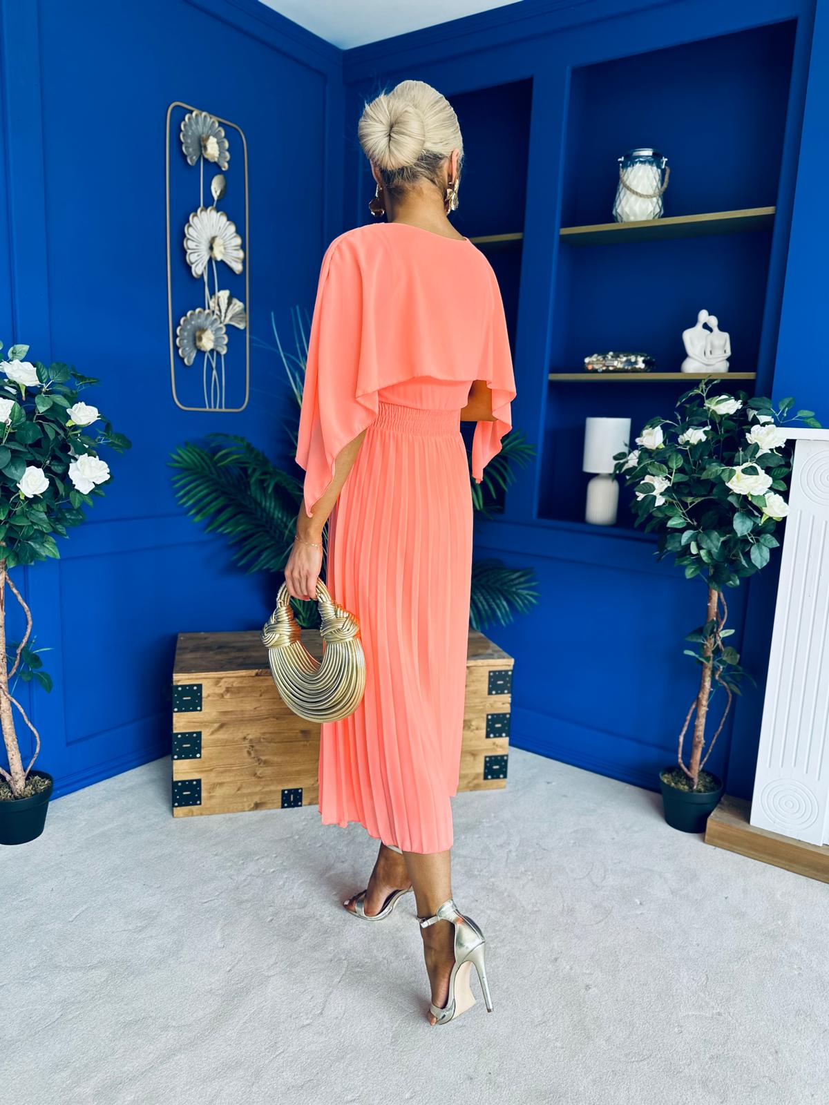 Jennifer Cape Detail Occasion Dress Peach