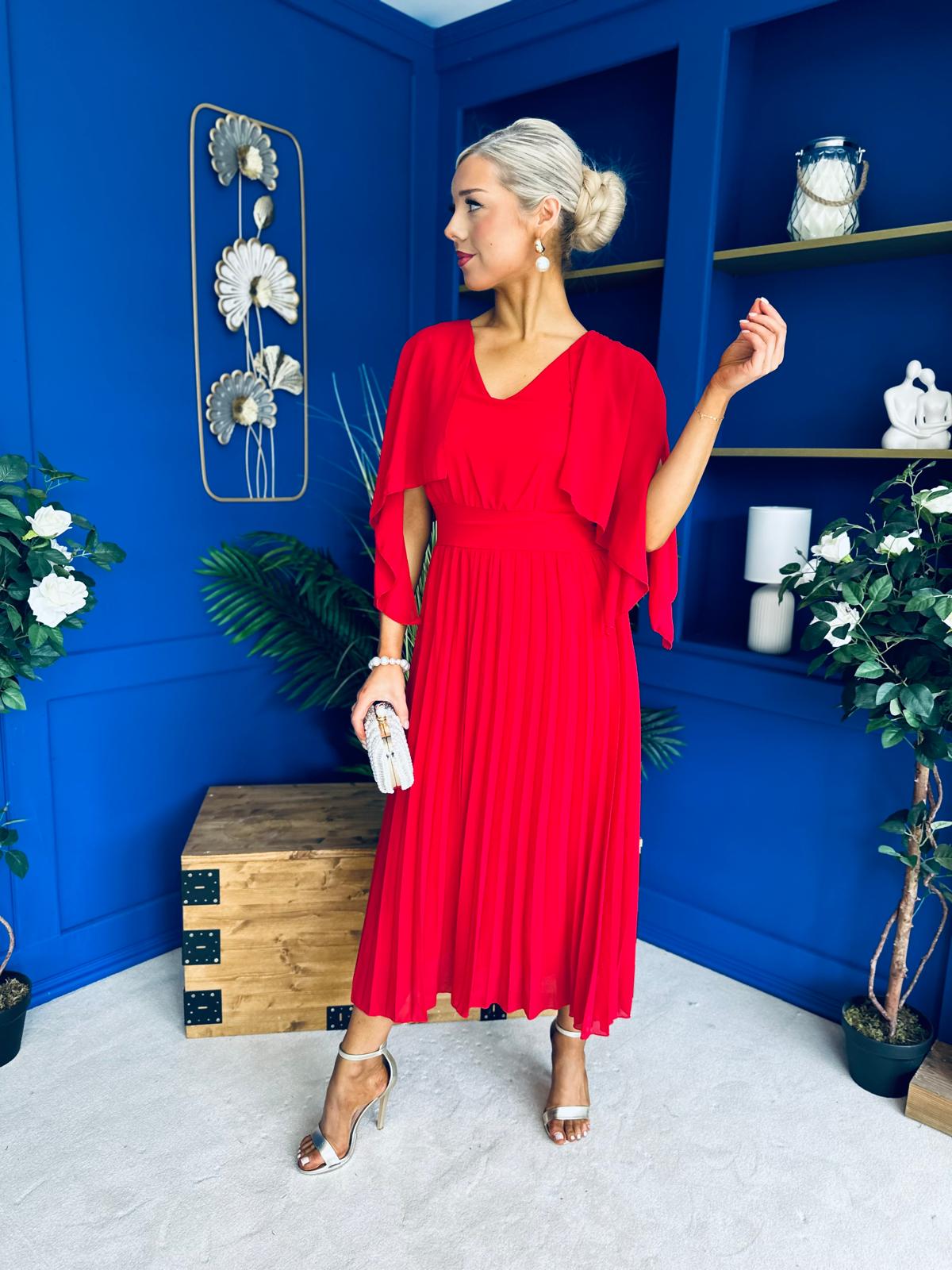 Jennifer Cape Detail Occasion Dress Strawberry