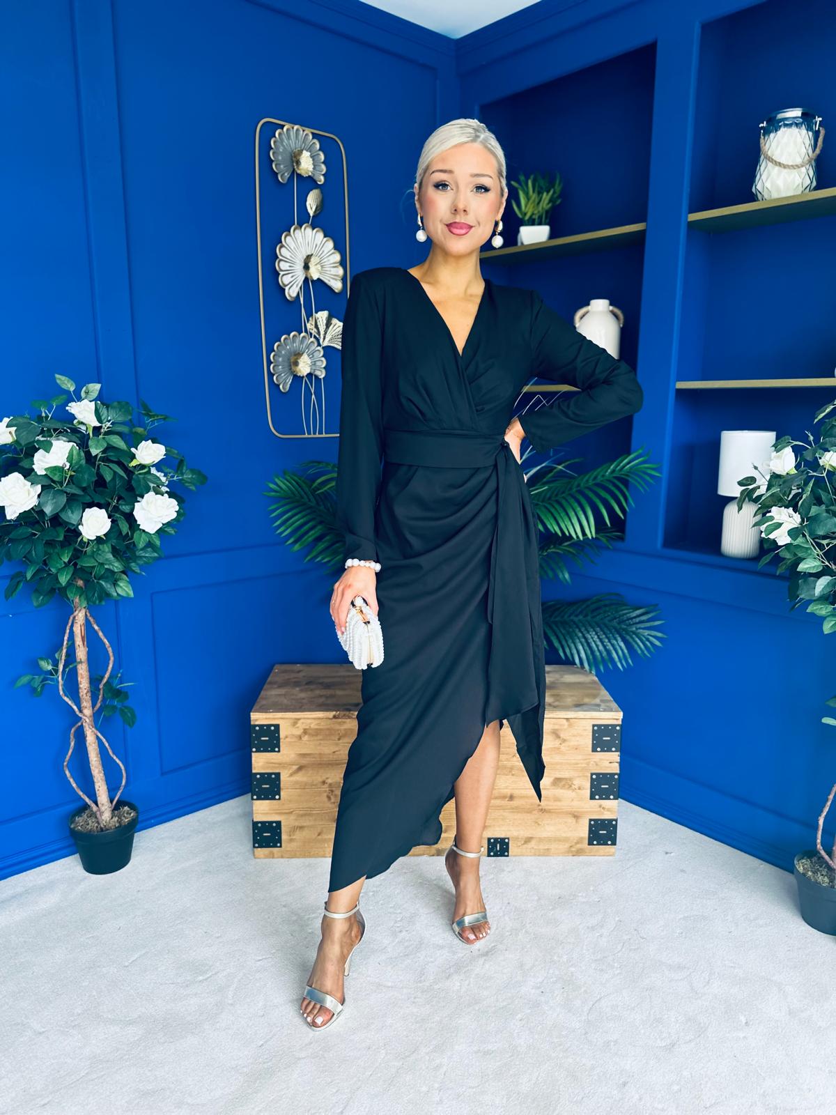 Bria Gathered Detail Midi Dress Black