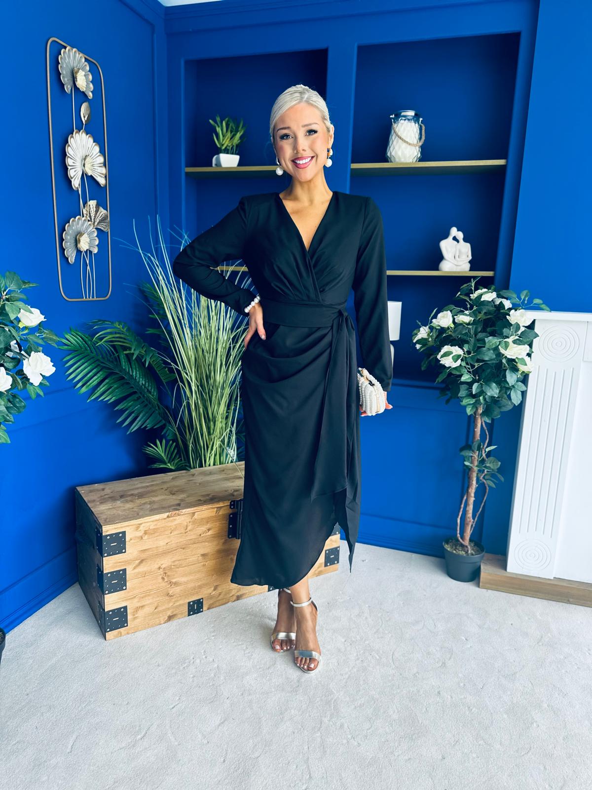 Bria Gathered Detail Midi Dress Black