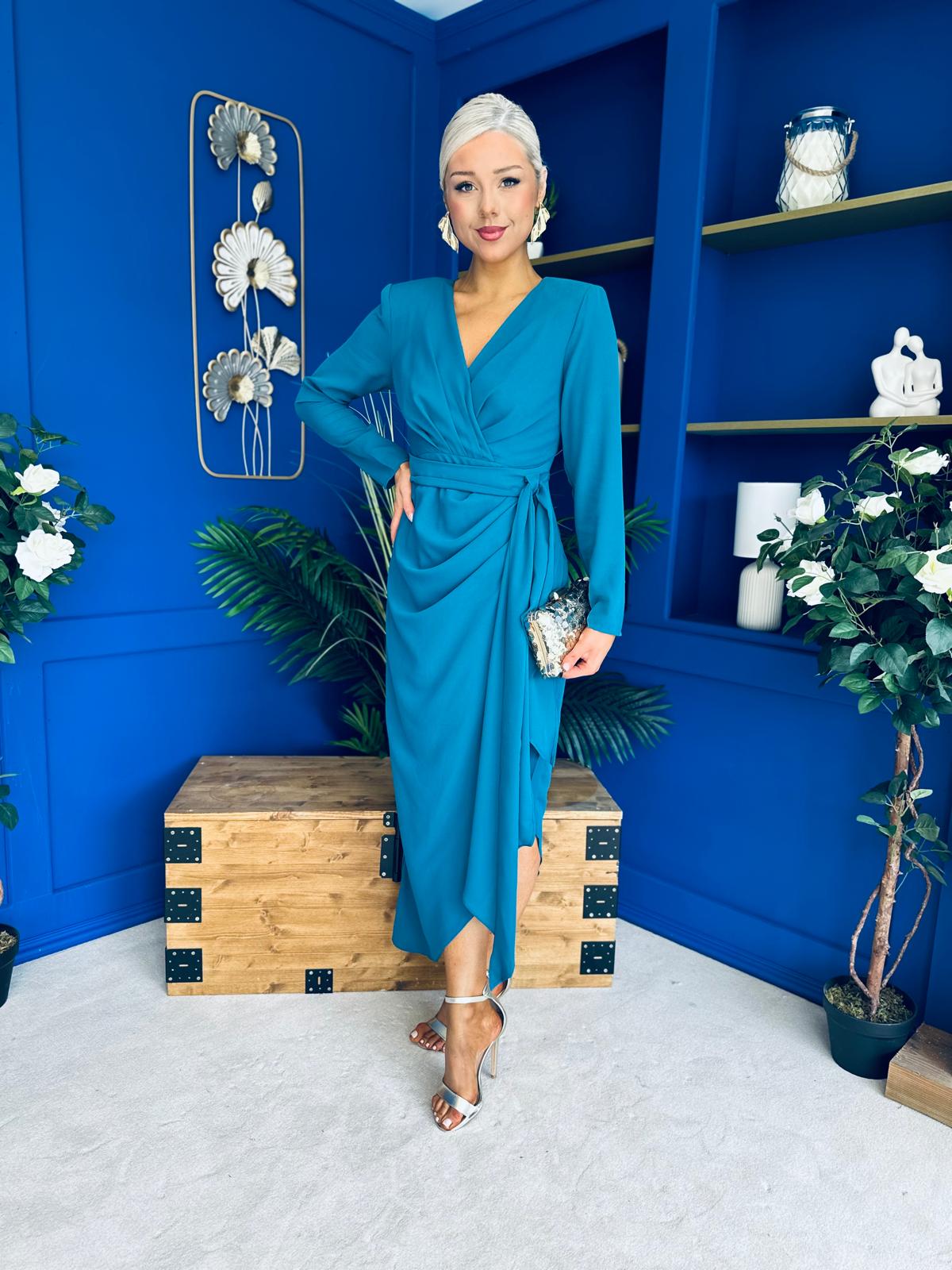 Bria Gathered Detail Midi Dress Teal