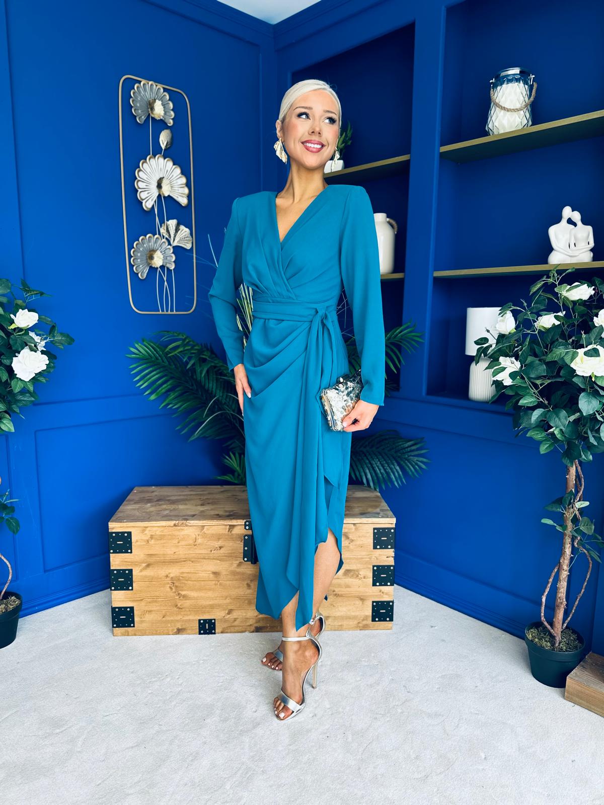 Bria Gathered Detail Midi Dress Teal