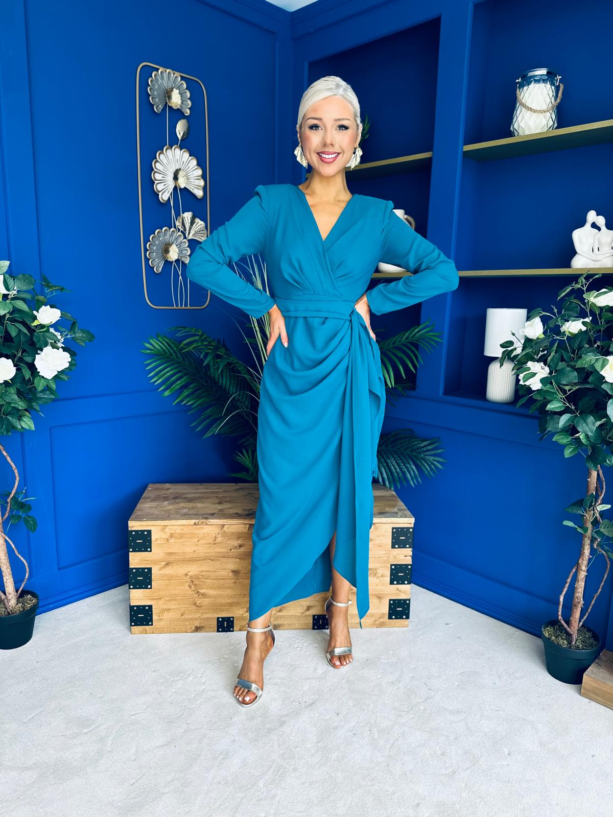 Bria Gathered Detail Midi Dress Teal