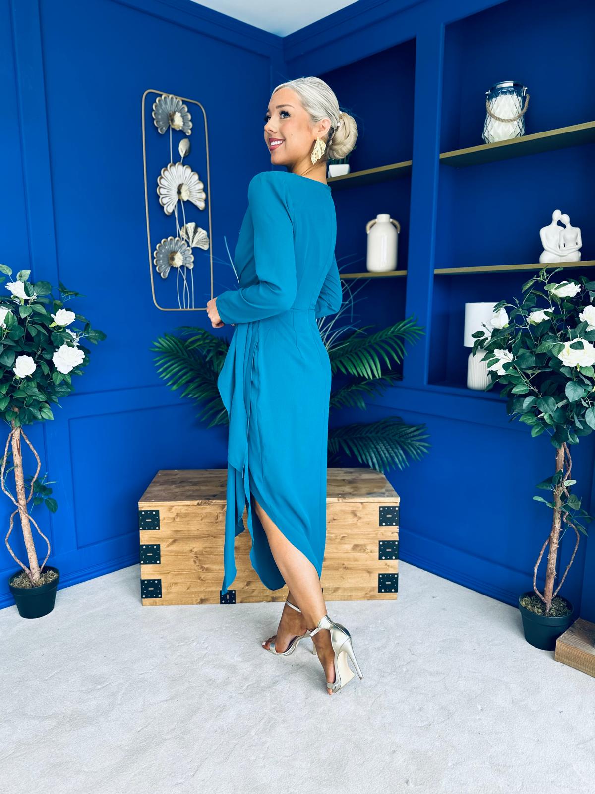 Bria Gathered Detail Midi Dress Teal