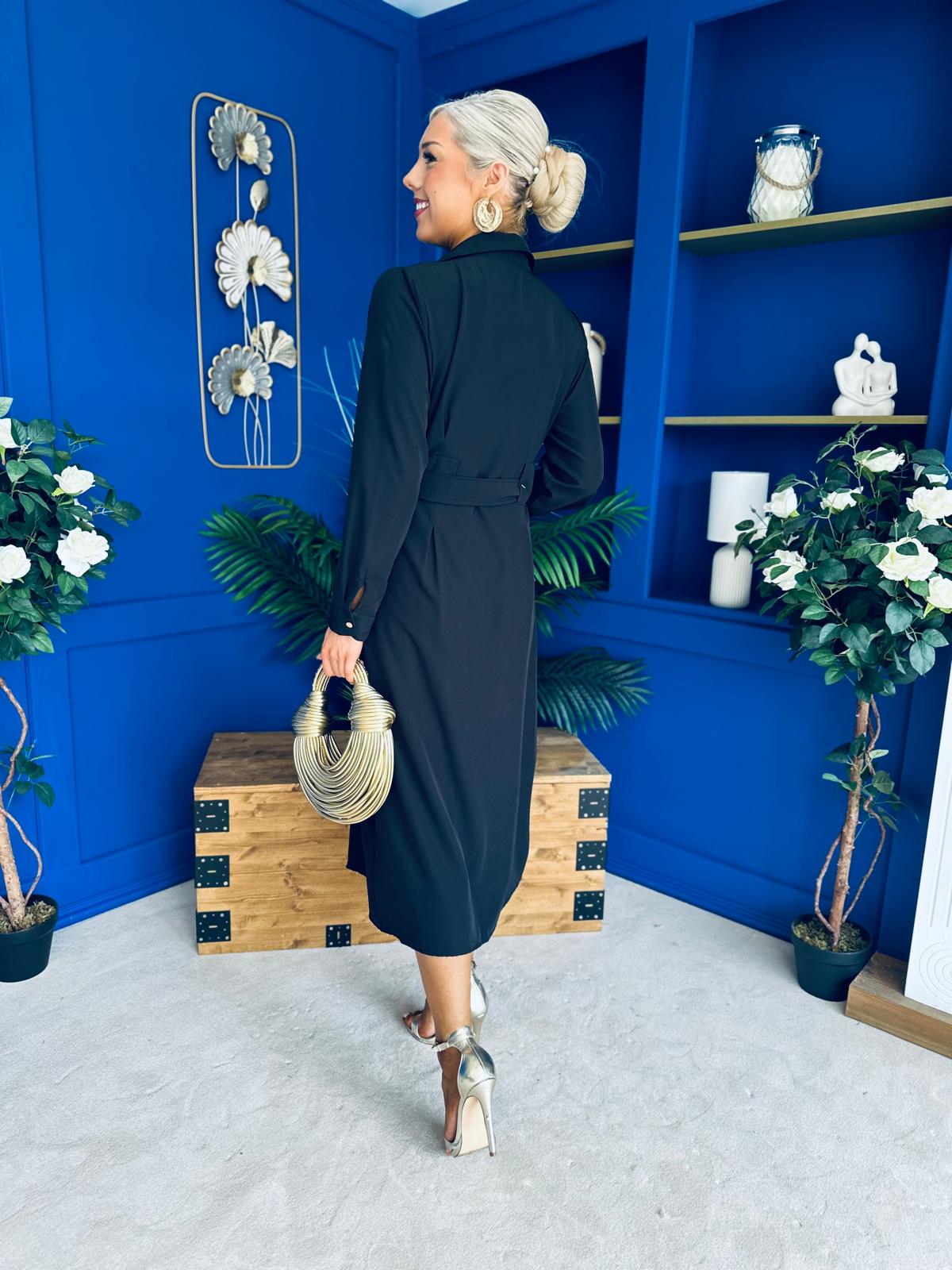 Grace Buckle Detail Midi Shirt Dress Black