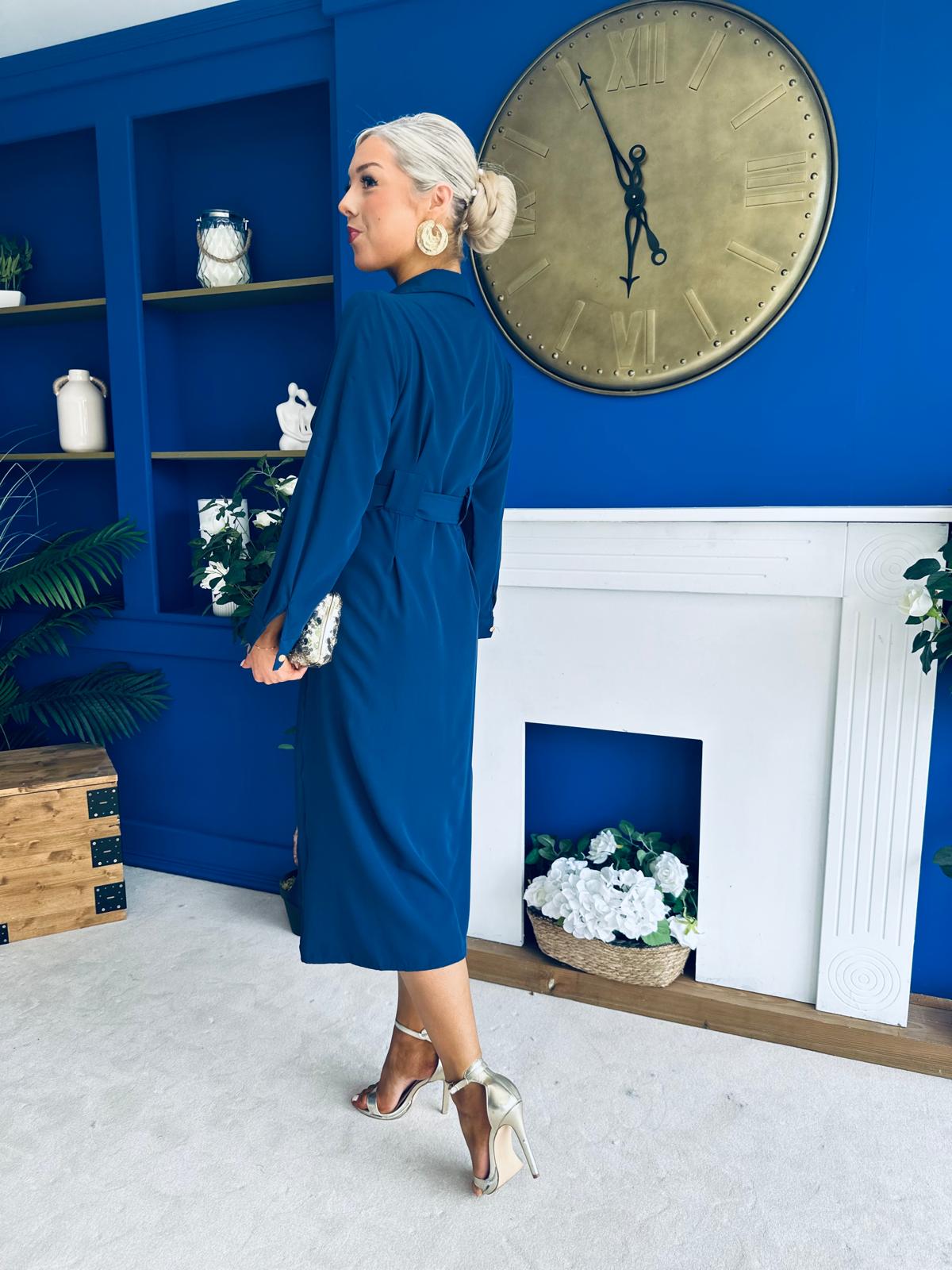 Grace Buckle Detail Midi Shirt Dress Navy