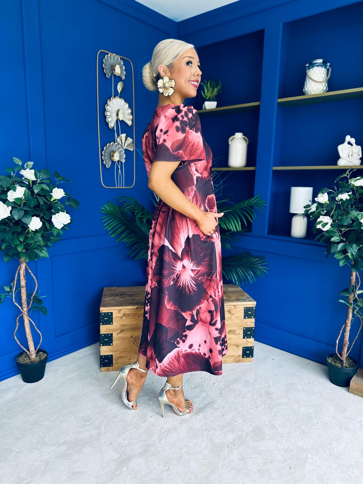 Dora Puff Sleeve Midi Wine Floral