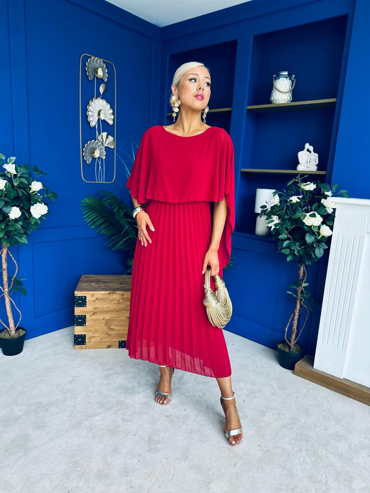 Blaithin Cape Detail Occasion Dress Wine