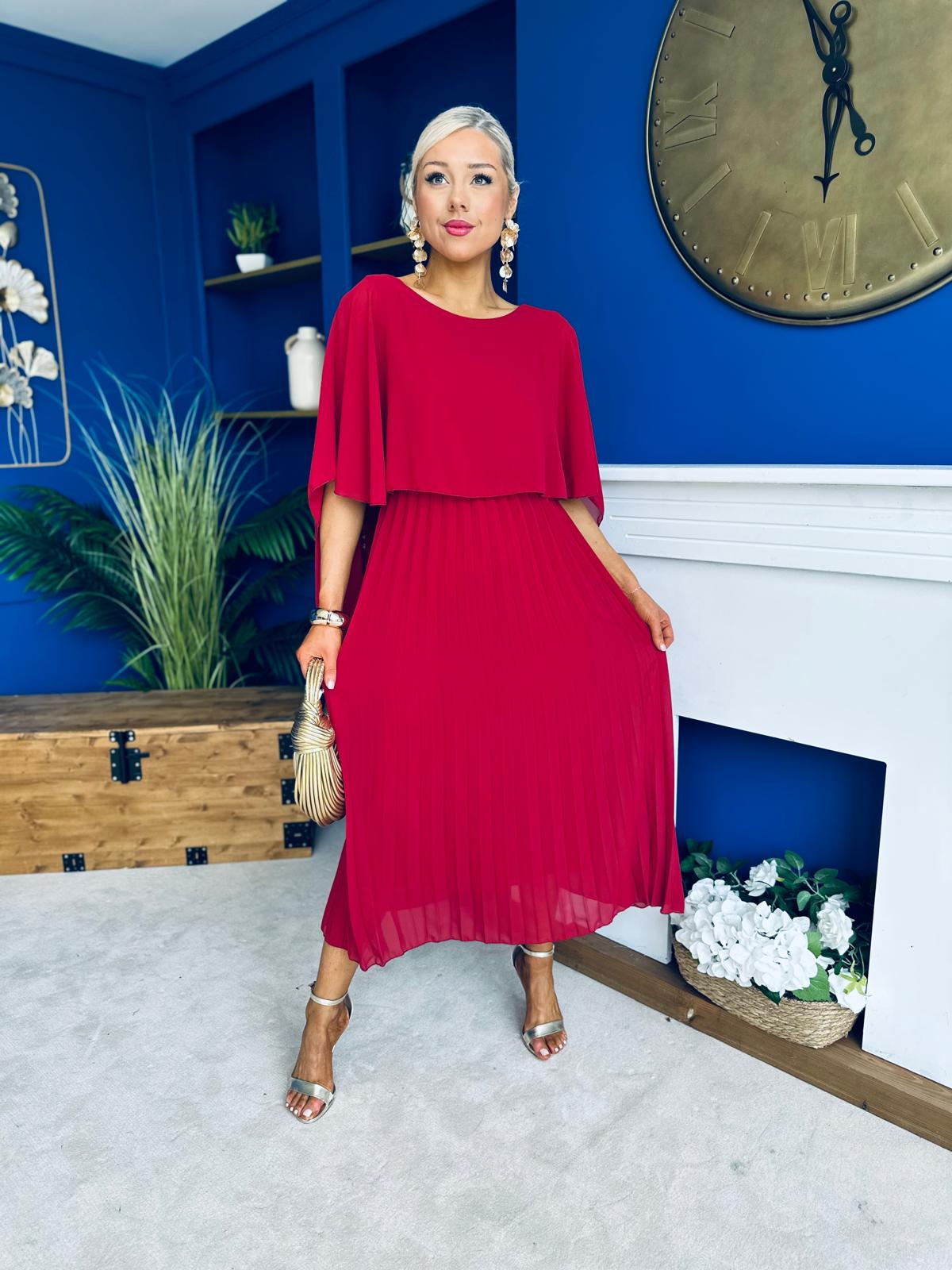 Blaithin Cape Detail Occasion Dress Wine