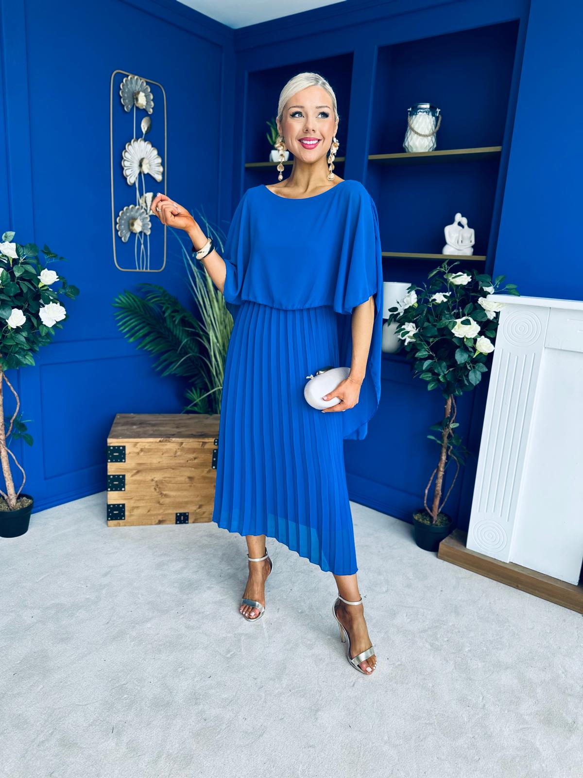 Blaithin Cape Detail Occasion Dress Cobalt