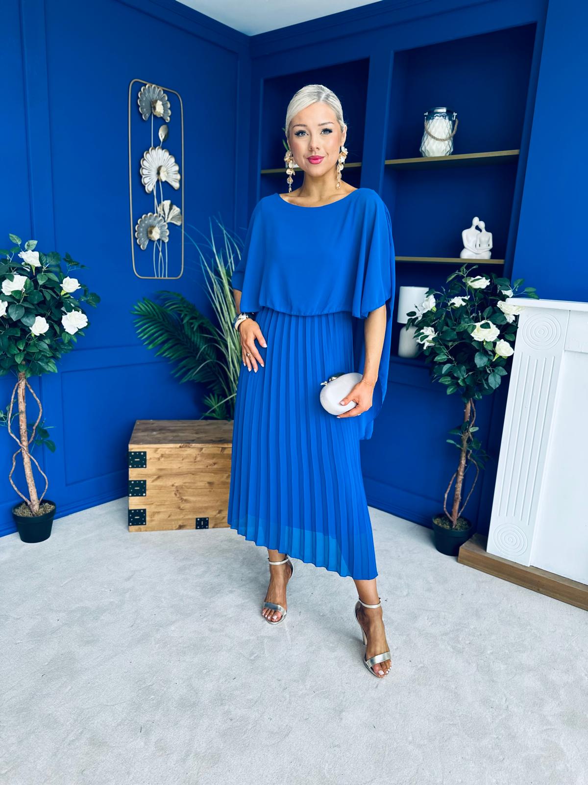 Blaithin Cape Detail Occasion Dress Cobalt