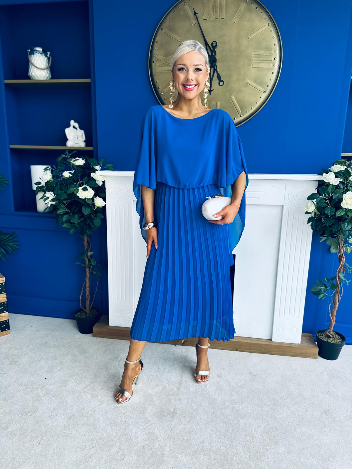 Blaithin Cape Detail Occasion Dress Cobalt