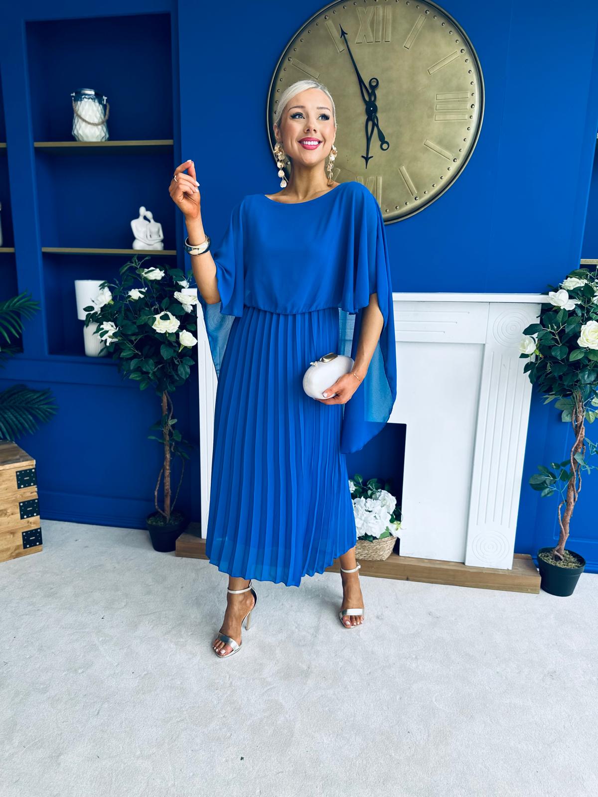 Blaithin Cape Detail Occasion Dress Cobalt