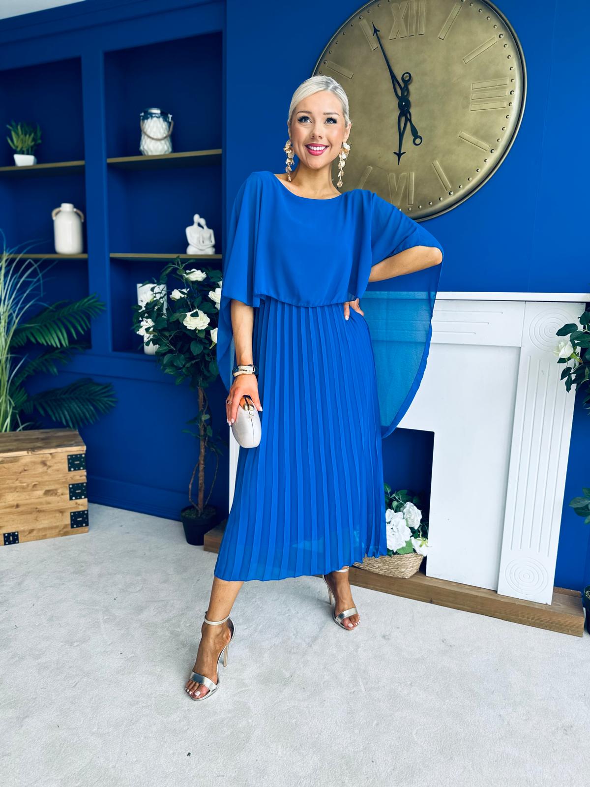 Blaithin Cape Detail Occasion Dress Cobalt
