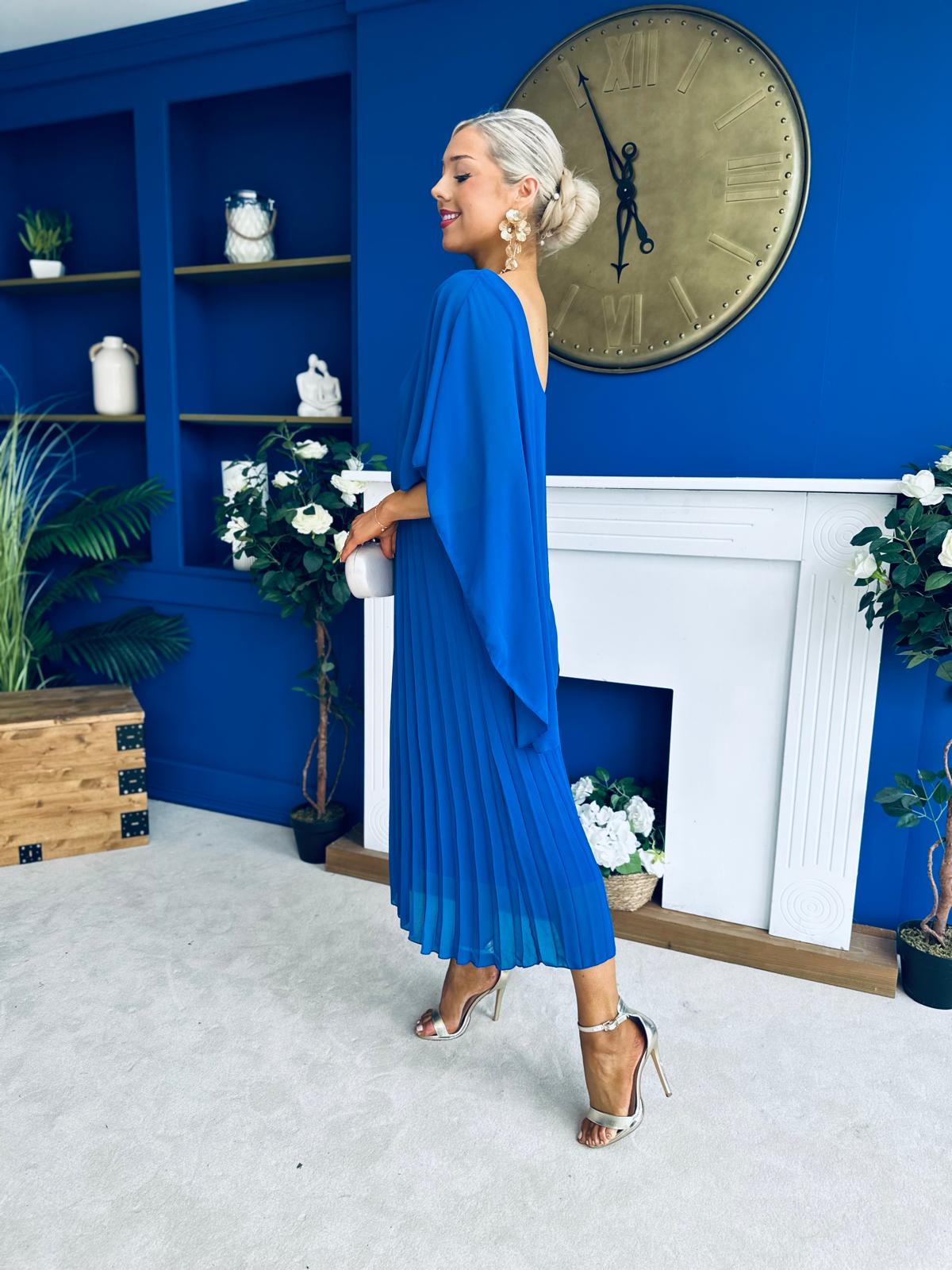 Blaithin Cape Detail Occasion Dress Cobalt